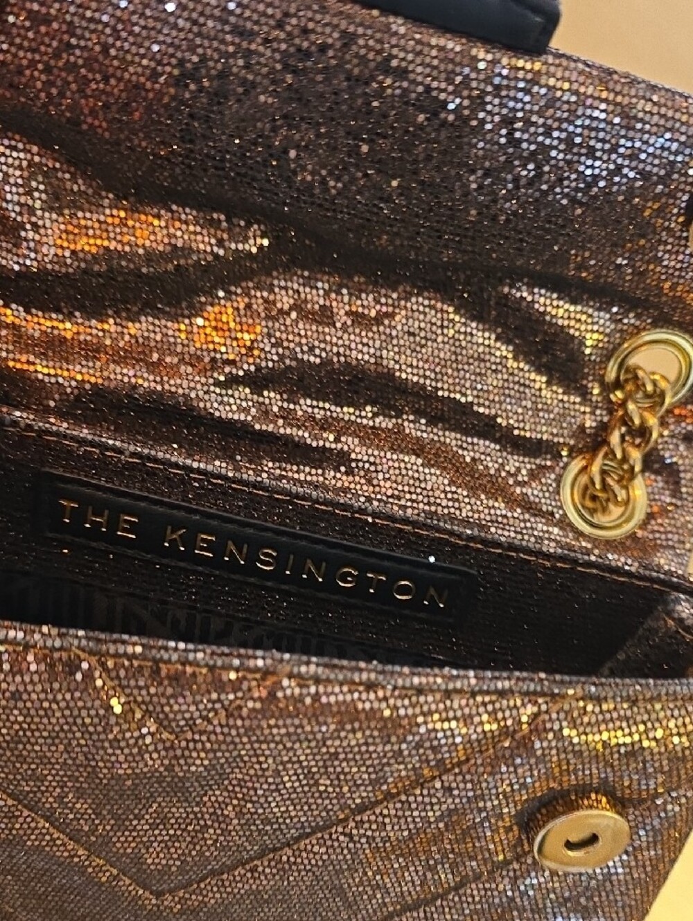 Kurt Geiger Bronze Sequin Quilted Crossbody with Crystal Clasp - Picture 4 of 5
